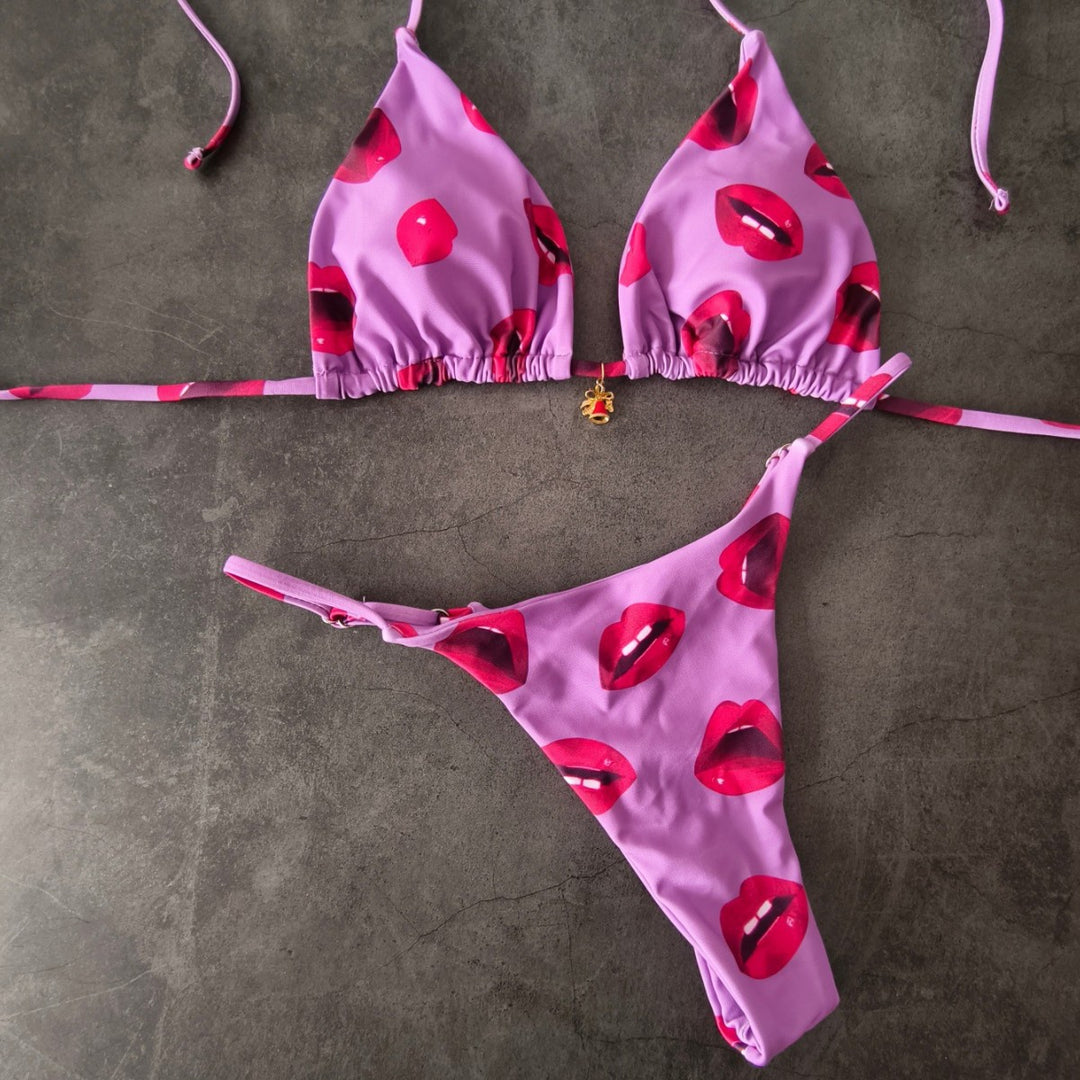 Damen Triangel-Bikini mit verspieltem Lippen-Design Drune