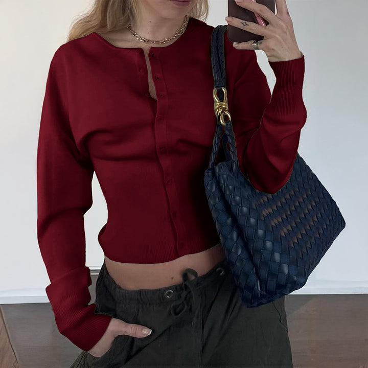 Damen nan figurbetonter Feinstrickpullover mit tailliertem Rippbund und langen Ärmeln Drune