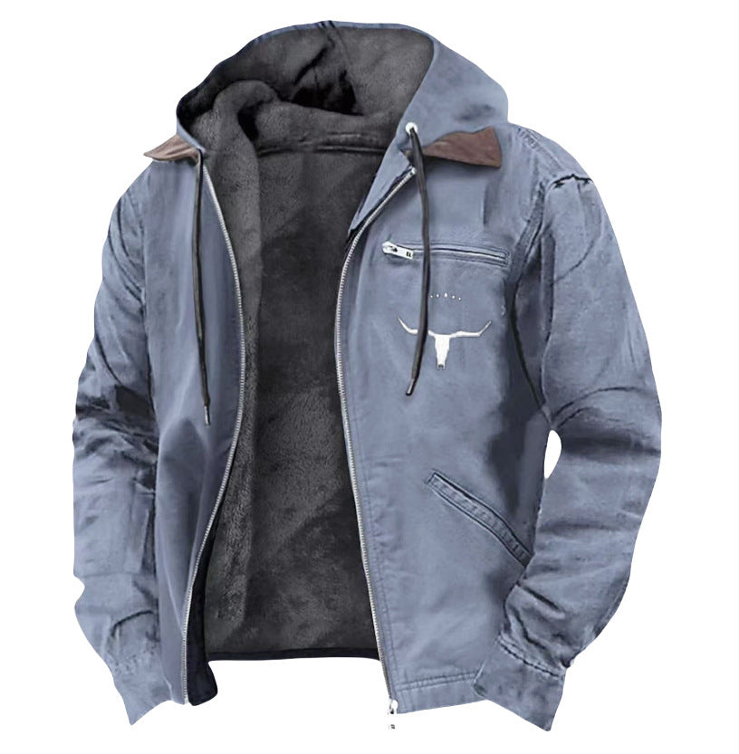 Herren nan wattierte Kapuzenjacke mit Teddyfutter und robuster Canvas-Aussenschicht Drune