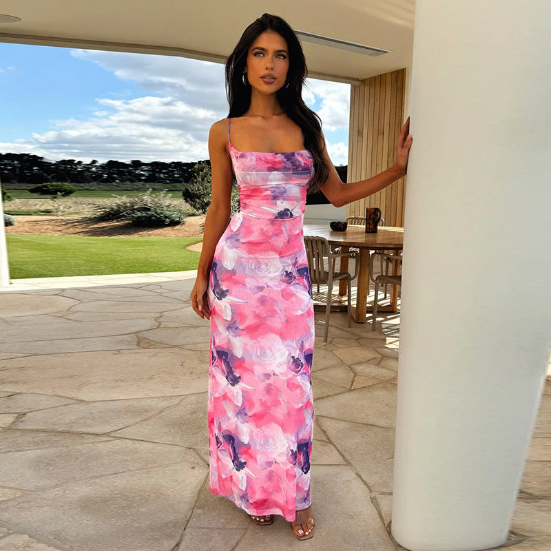 Damen elegantes Langarm-Maxikleid mit floralem Design und schmaler Silhouette Drune
