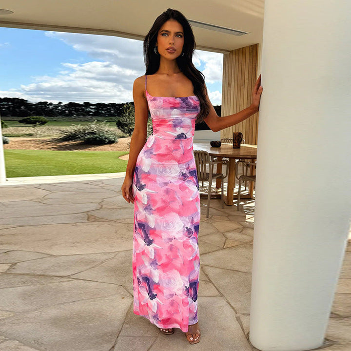 Damen elegantes Langarm-Maxikleid mit floralem Design und schmaler Silhouette Drune