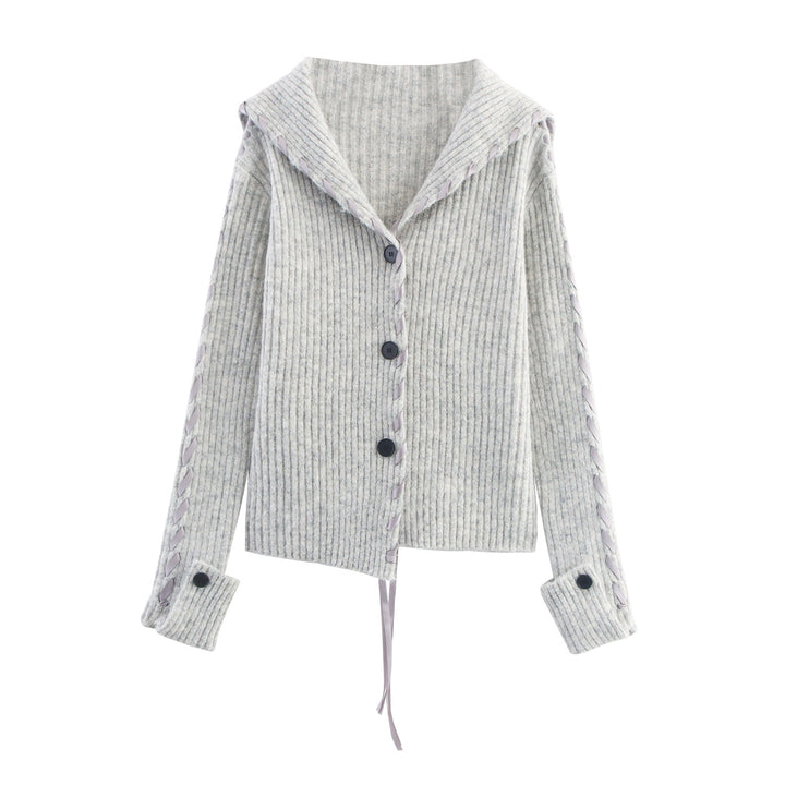 Damen Strickjacke mit künstlerischem Kragen und Rippstruktur Drune