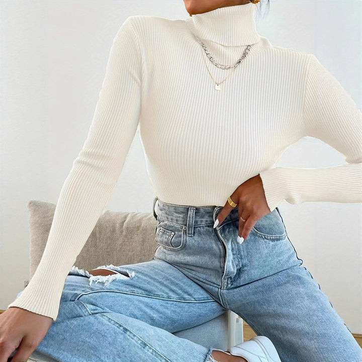 Damen Rollkragenpullover mit modernem Rippdesign Drune