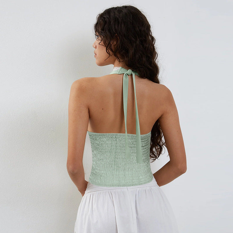 Damen Halter-Crop-Top mit feinen Spitzendetails Drune