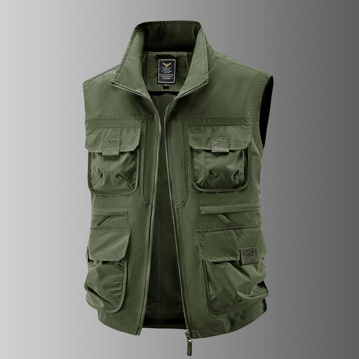 Herren Outdoor-Utilityweste mit Mehrfach-Taschen, verstärkten Einsätzen und Frontreißverschluss Drune