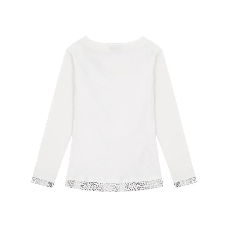 Damen Figurumschmeichelndes Langarmshirt mit Wasserfall-Drapierung und Animal-Inneneinsatz Drune