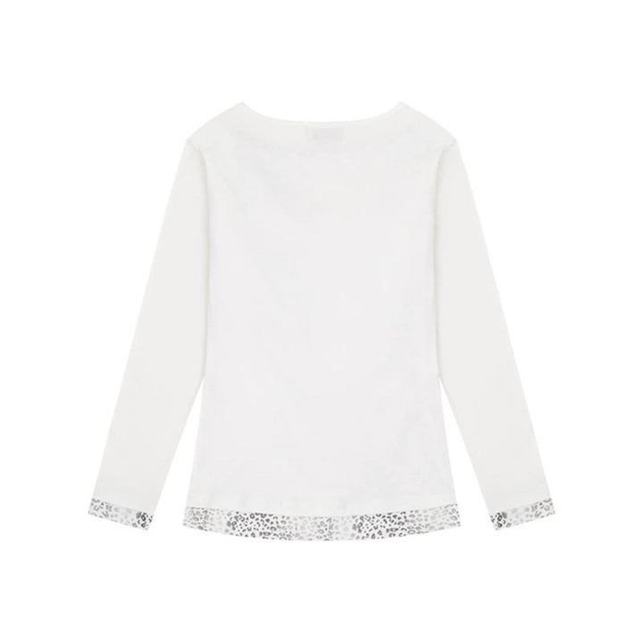 Damen Figurumschmeichelndes Langarmshirt mit Wasserfall-Drapierung und Animal-Inneneinsatz Drune