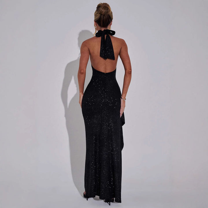 Damen Glamouröses Abendkleid mit Schlitz und Hochkragen Drune