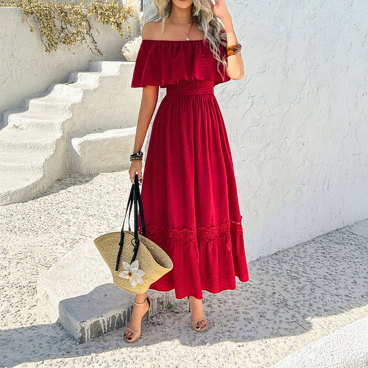 Damen Off-Shoulder Maxikleid mit Rüschendetails Drune