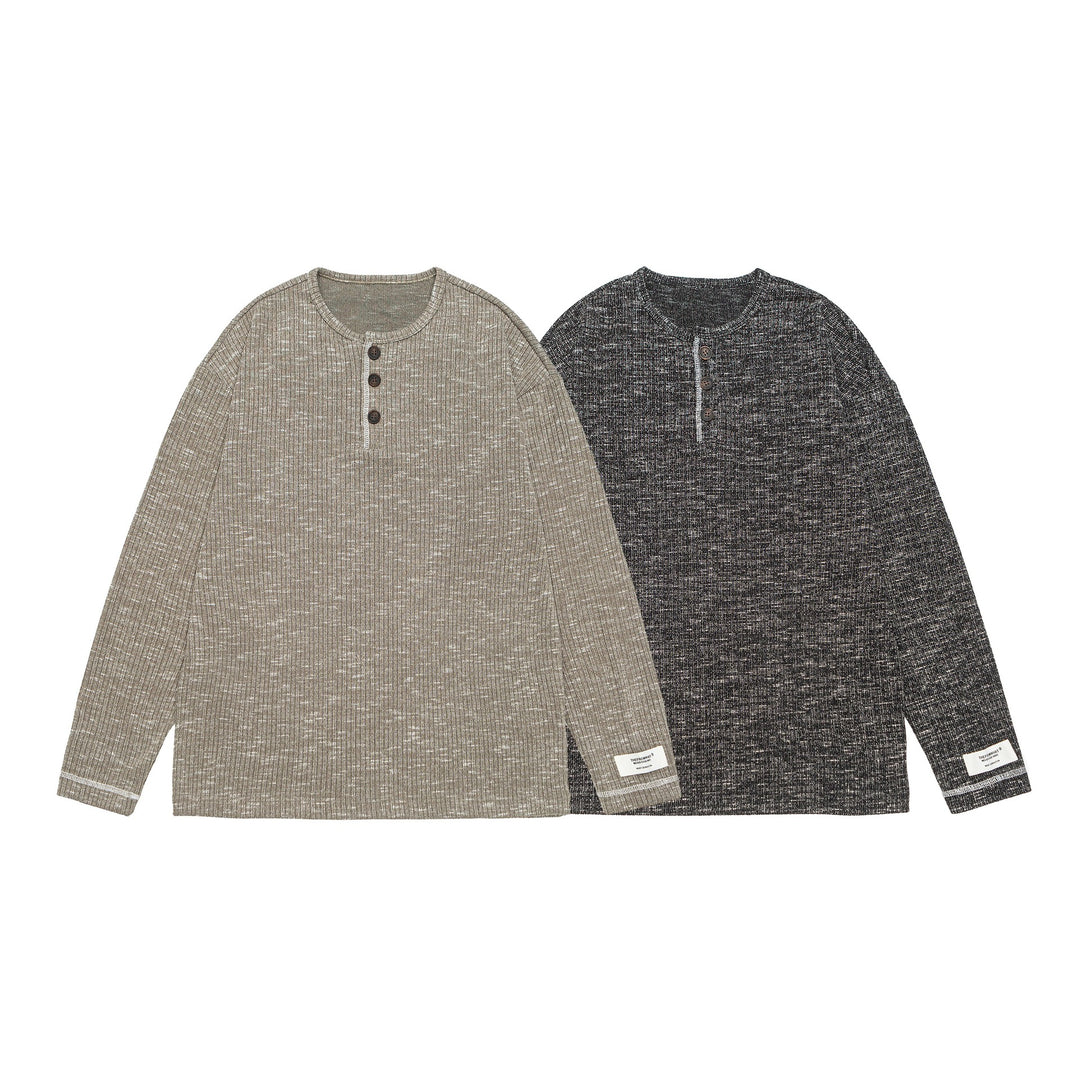 Unisex Gerippter Henley-Pullover mit Knopfleiste und Oversize-Silhouette Drune