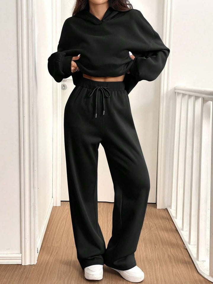 Damen lässiger Hoodie mit hoher Taille und weitem Hosen-Set Drune