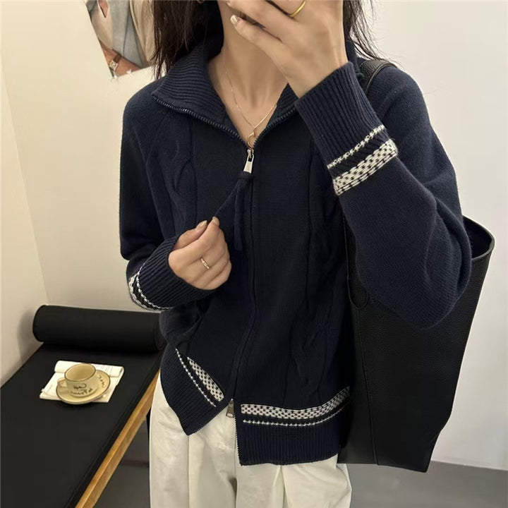 Damen Strickjacke mit elegantem Zipper und strukturiertem Zopfmuster Drune
