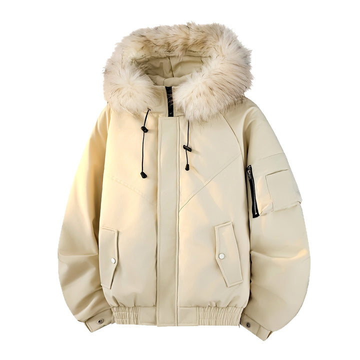 Herren Modische Winterjacke mit abnehmbarem Kunstfellkragen Drune
