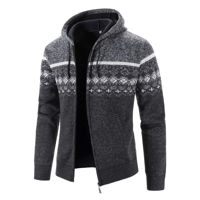 Herren Melierte Strickjacke mit Kapuze und Norweger-Muster Drune