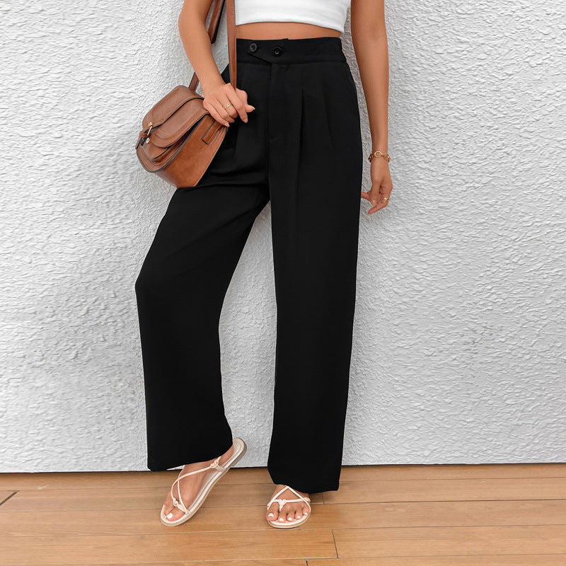 Damen Elegante Stoffhose mit hoher Taille und seitlichen Taschen Drune