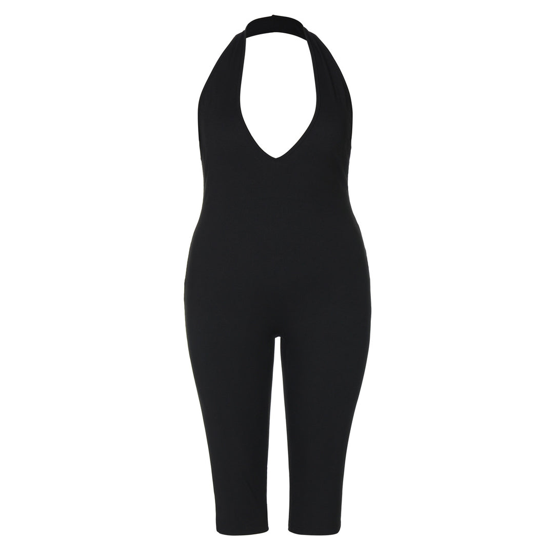Damen Eleganter bodenlanger Jumpsuit mit tiefem V-Ausschnitt Drune