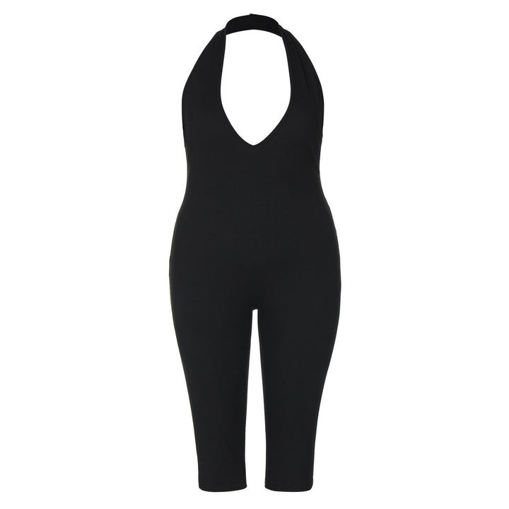 Damen Eleganter bodenlanger Jumpsuit mit tiefem V-Ausschnitt Drune