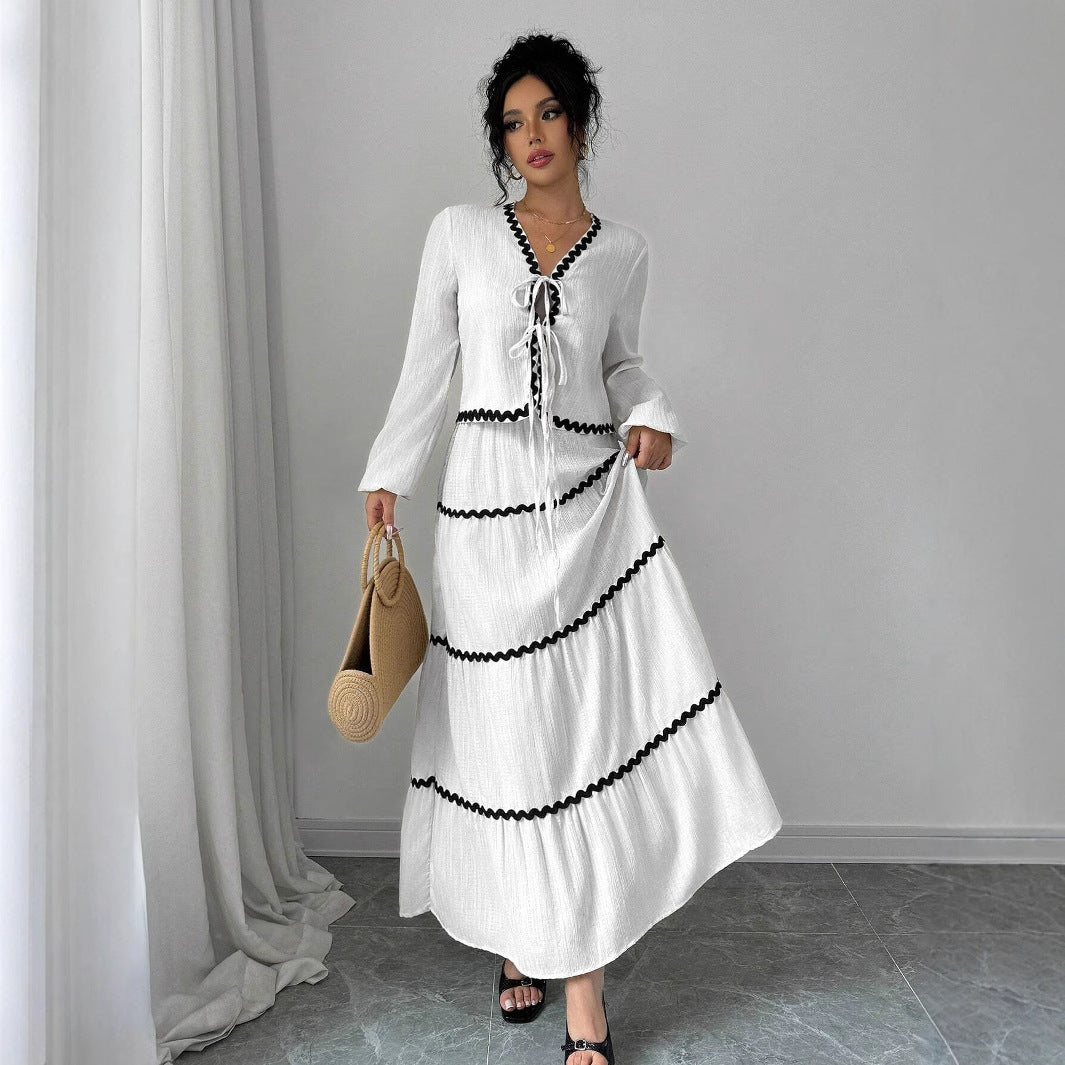 Damen Maxikleid mit Rüschen und Schnürung Drune