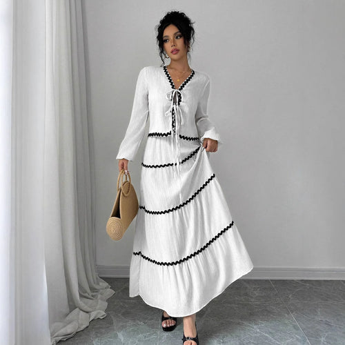 Damen Maxikleid mit Rüschen und Schnürung Drune