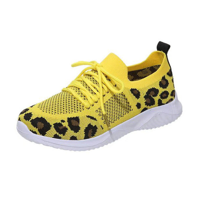 Damen Atmungsaktive Strick-Slipper mit gepolsterter Dämpfungssohle und Leoparden-Schaft Drune