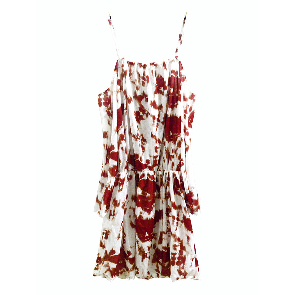 Damen Kurzkleid mit Cut-Out-Schultern, elastischer Taille & Batikstreifen Drune