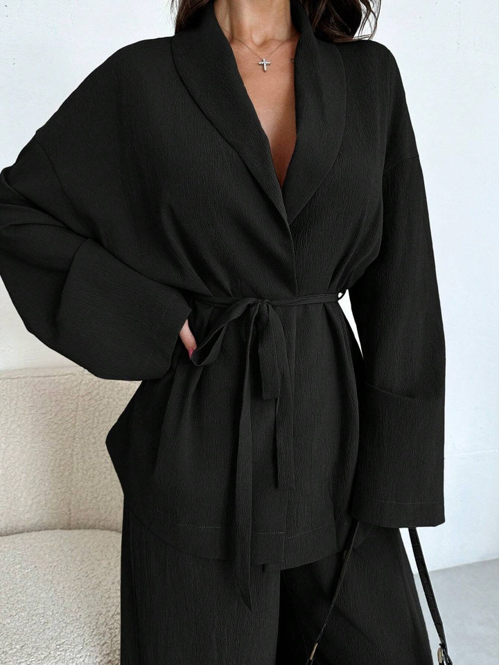 Damen lässige Oversized Blazerjacke mit Gürtel Drune