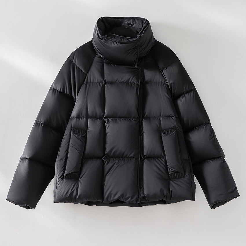 Damen Kurze Boxy-Pufferjacke mit hohem Stehkragen und Raglanärmeln Drune
