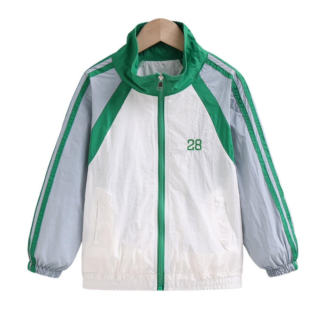 Unisex nan leichte Retro Windjacke mit Stehkragen, durchgehendem Reißverschluss und markanten Kontraststreifen Drune