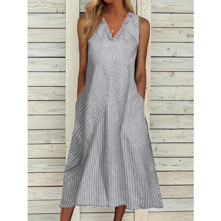 Damen Legeres A-Linien Kleid mit V-Ausschnitt und praktischen Taschen Drune