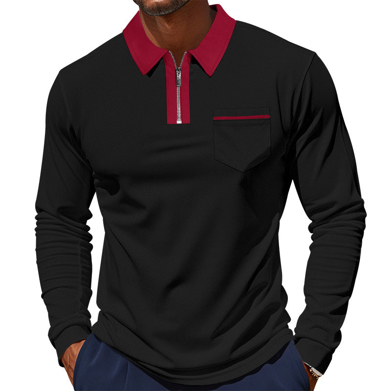 Herren nan langärmeliges Polo mit halbem Reißverschluss, aufgesetzter Brusttasche und feiner Strukturjersey-Qualität Drune