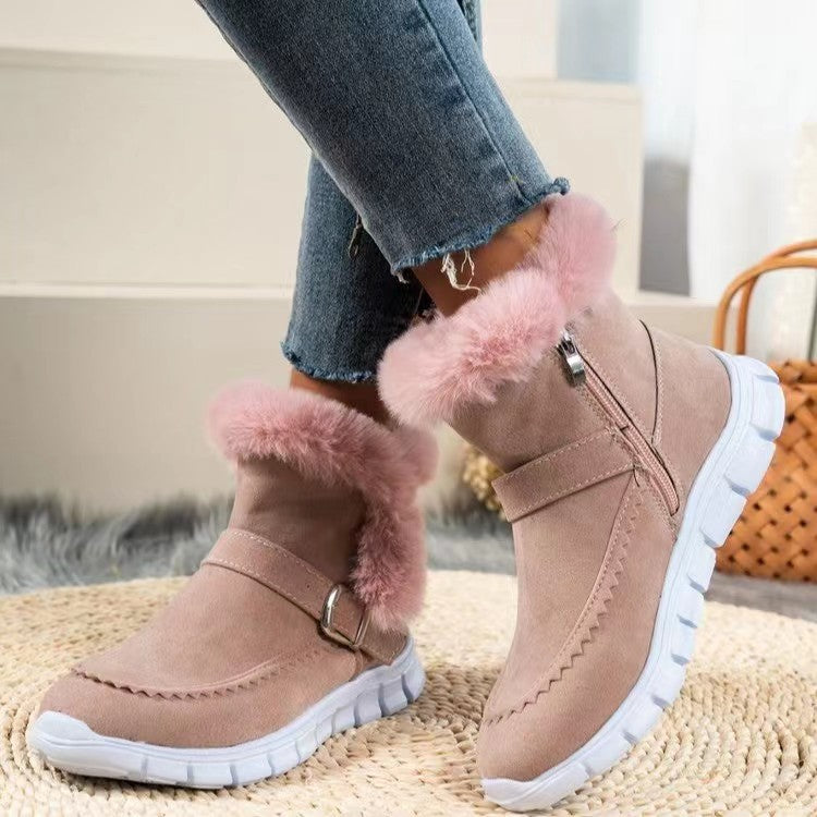 Damen  gefütterte Stiefelette mit Kunstfellkragen, rutschfester Leichtsohle und seitlichem Reißverschluss Drune