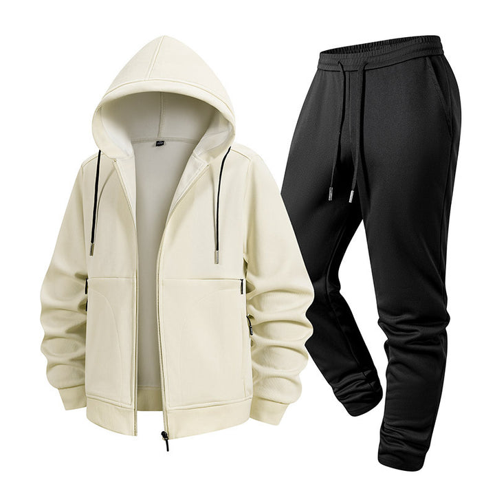 Herren Zweiteiliges Kapuzen-Trainingsset aus Thermofleece mit Reißverschluss-Hoodie und konischer Jogginghose Drune
