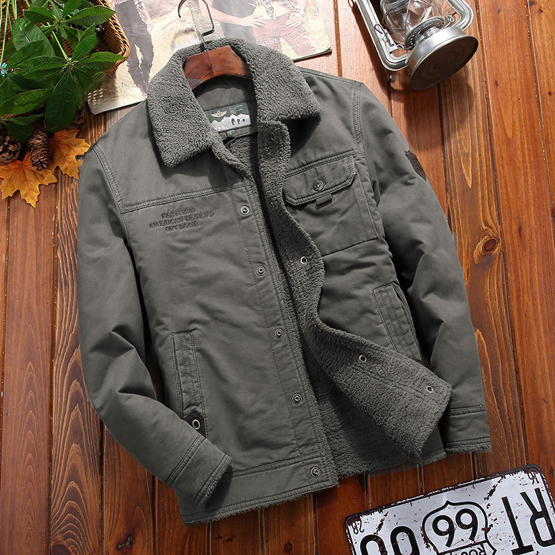 Herren Robuste Canvas-Truckerjacke mit vollem Sherpa-Innenfutter und verdeckter Druckknopfleiste Drune