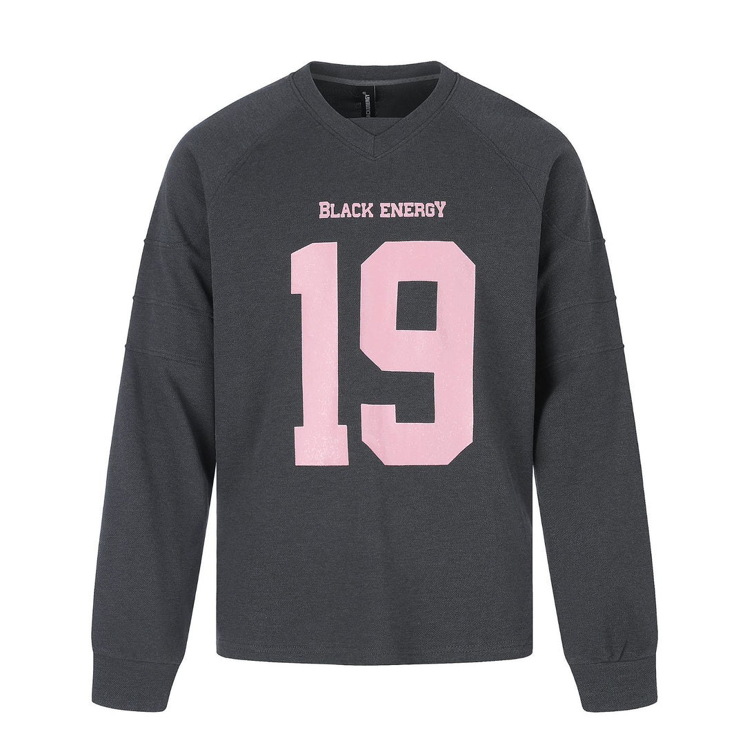 Damen Oversize Sweatshirt mit V‑Ausschnitt, Raglanärmeln und Frontprint Drune
