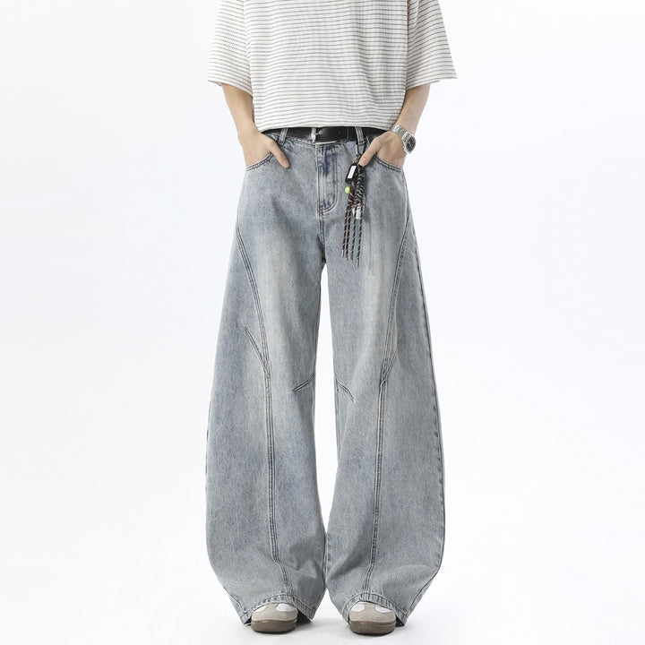 Herren Weite Baggy-Jeans mit hoher Taille, extra weitem Bein und dekorativen Teilungsnähten Drune