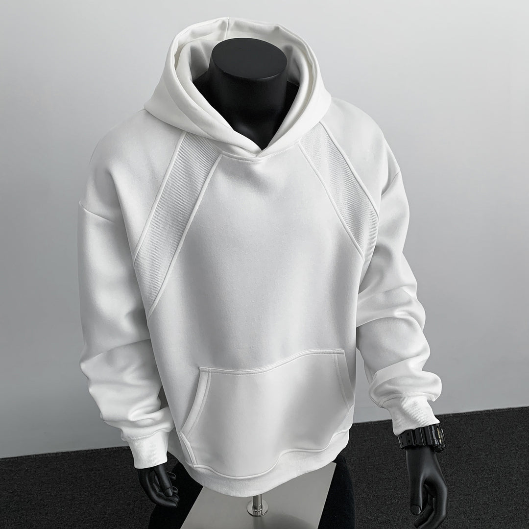 Herren Oversize-Kapuzenpullover mit diagonalem Einsatz und Kängurutasche Drune
