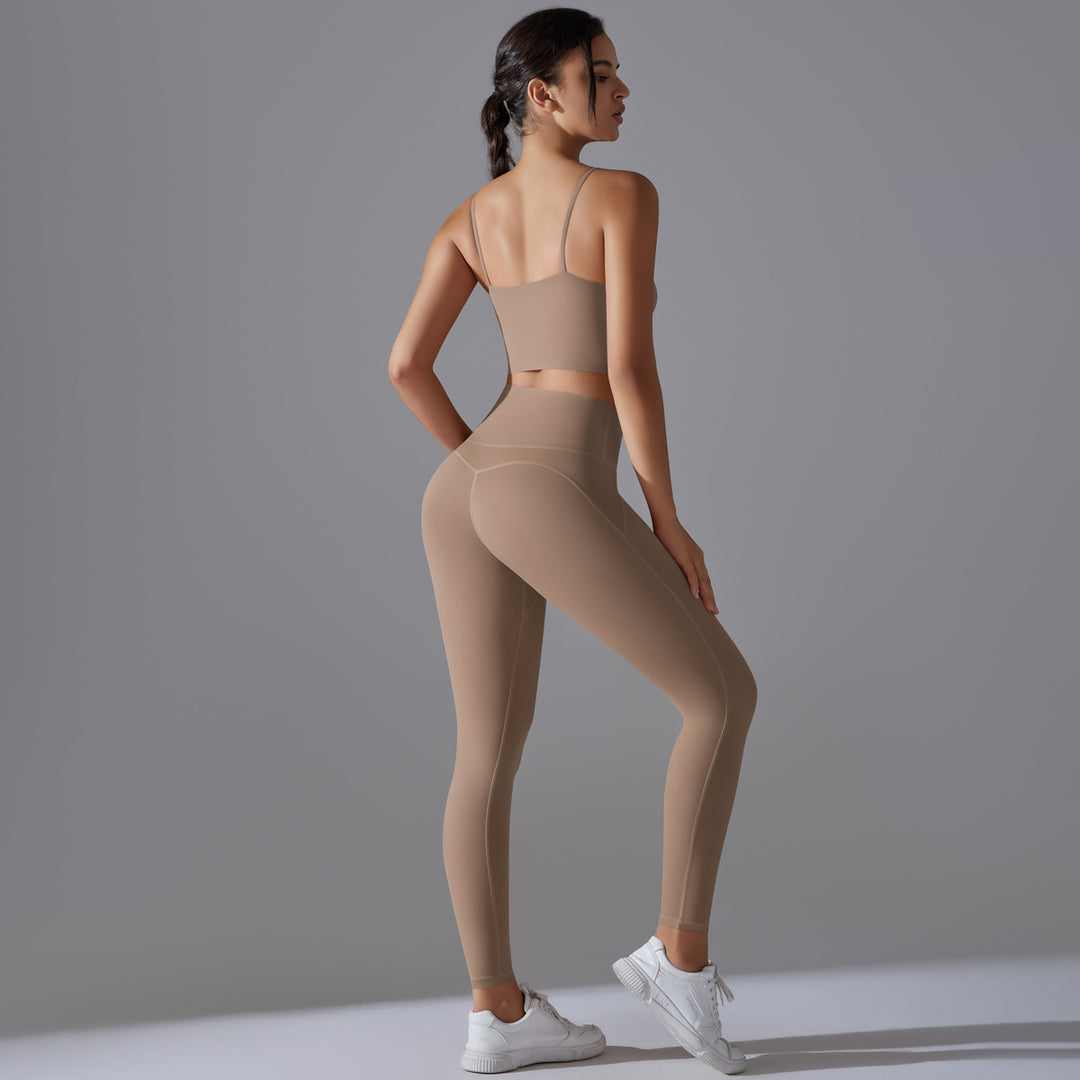 Damen Sportliches Bustier- und High-Waist-Leggings-Set mit nahtloser Konstruktion und atmungsaktiver Technologie Drune