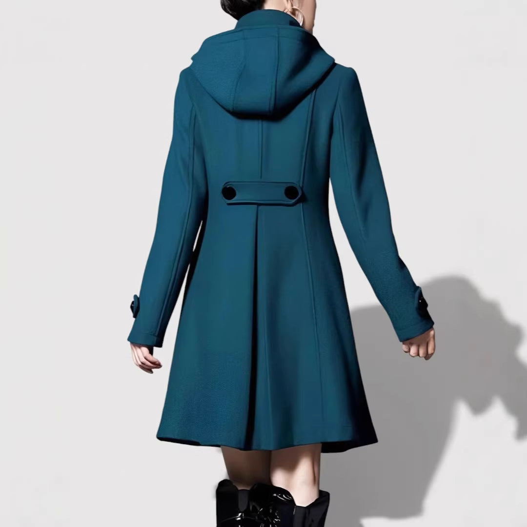 Damen Modische Übergangsjacke mit Kapuze und Knopfdetails