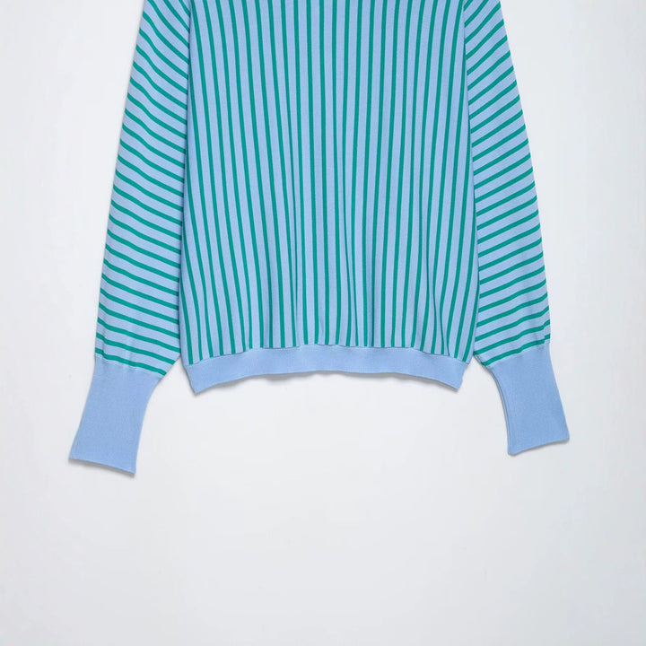 Damen Leichter Rundhals-Feinstrickpullover mit schmalen Längs- und Diagonalstreifen Drune
