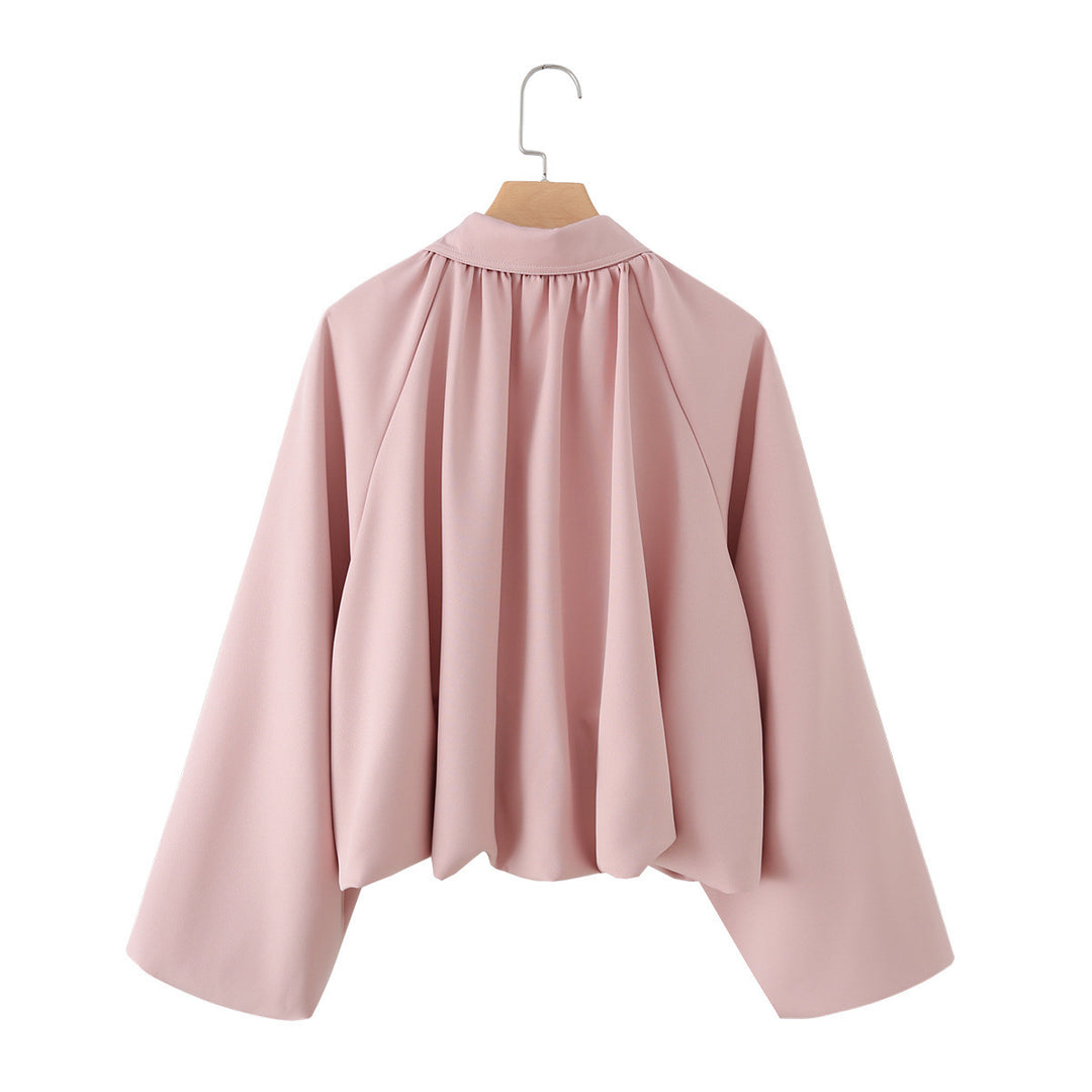 Damen Kurzjacke mit Kräusel-Volants, weitem Ärmel und Reißverschluss Drune