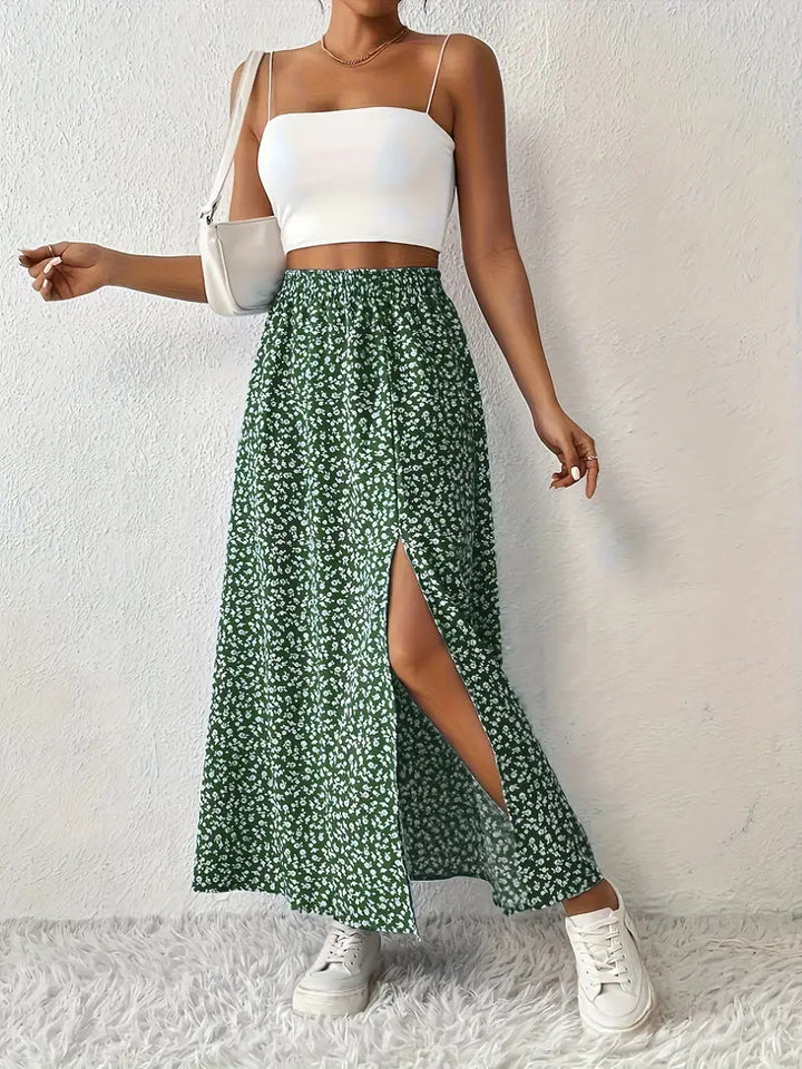 Damen Maxirock mit elegantem Schlitz und floralem Muster Drune