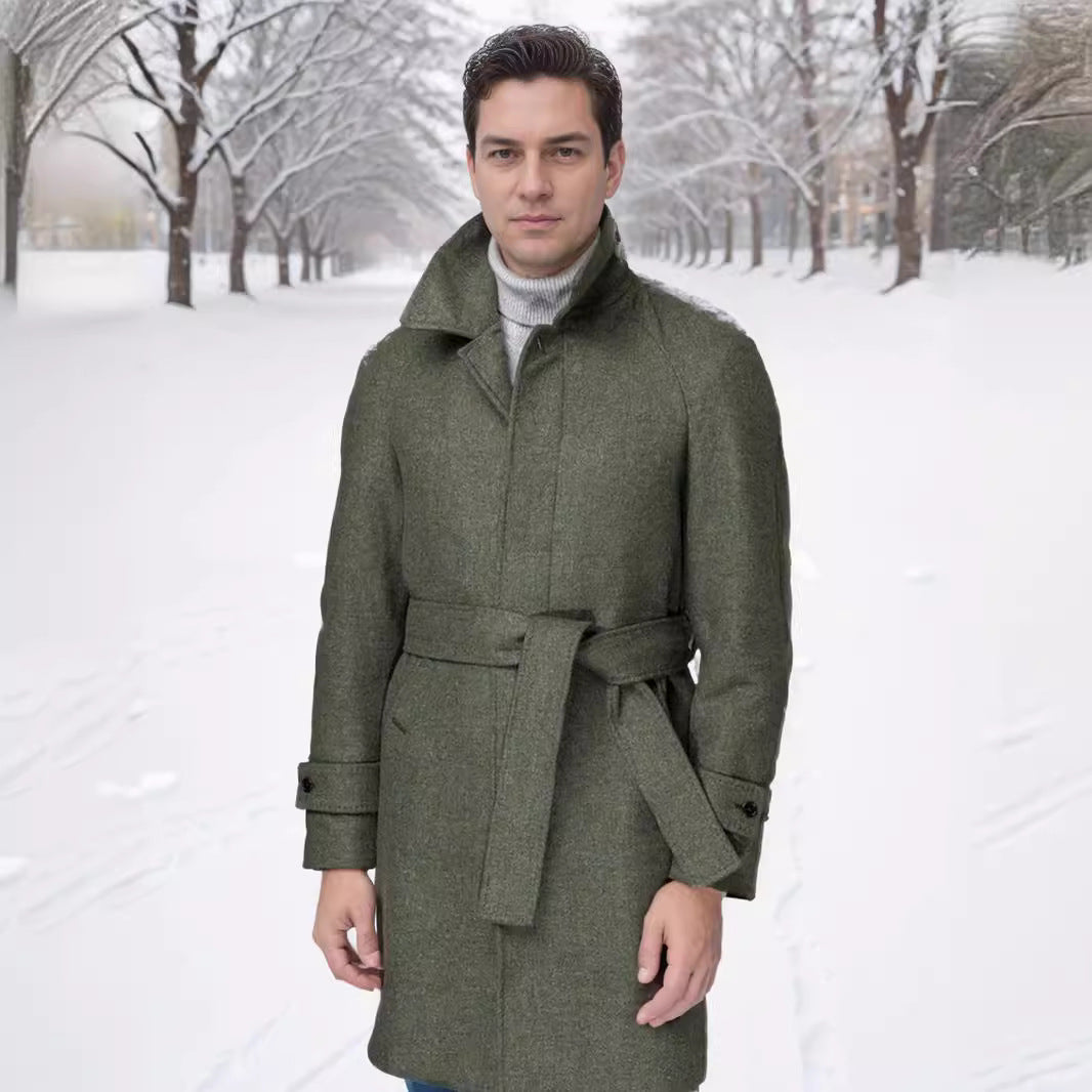 Herren eleganter und taillierter Trenchcoat aus hochwertiger Wolle Drune