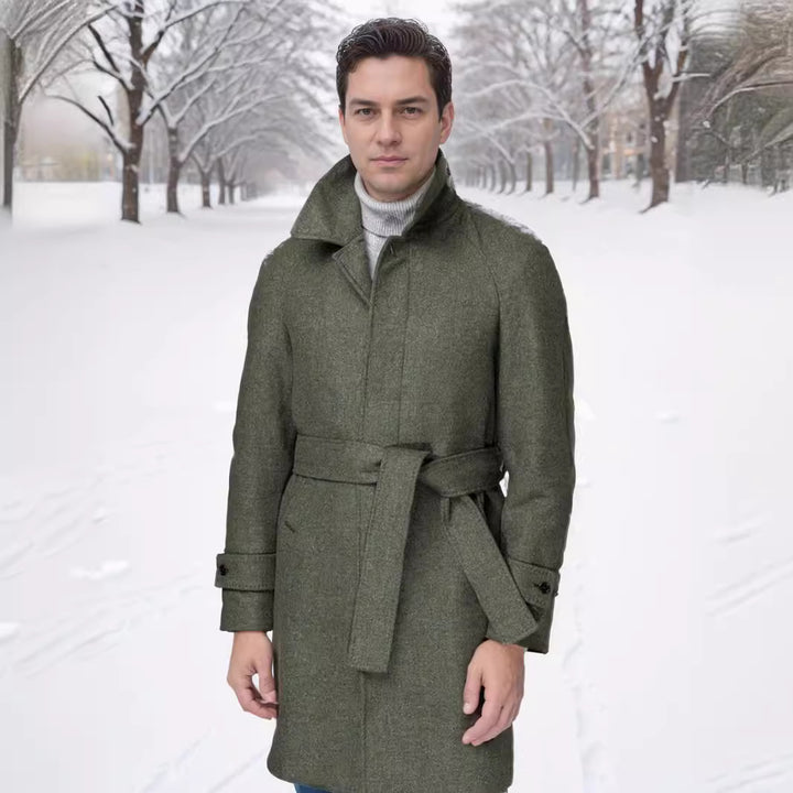 Herren eleganter und taillierter Trenchcoat aus hochwertiger Wolle Drune