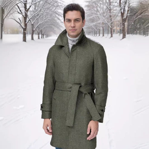 Herren eleganter und taillierter Trenchcoat aus hochwertiger Wolle Drune
