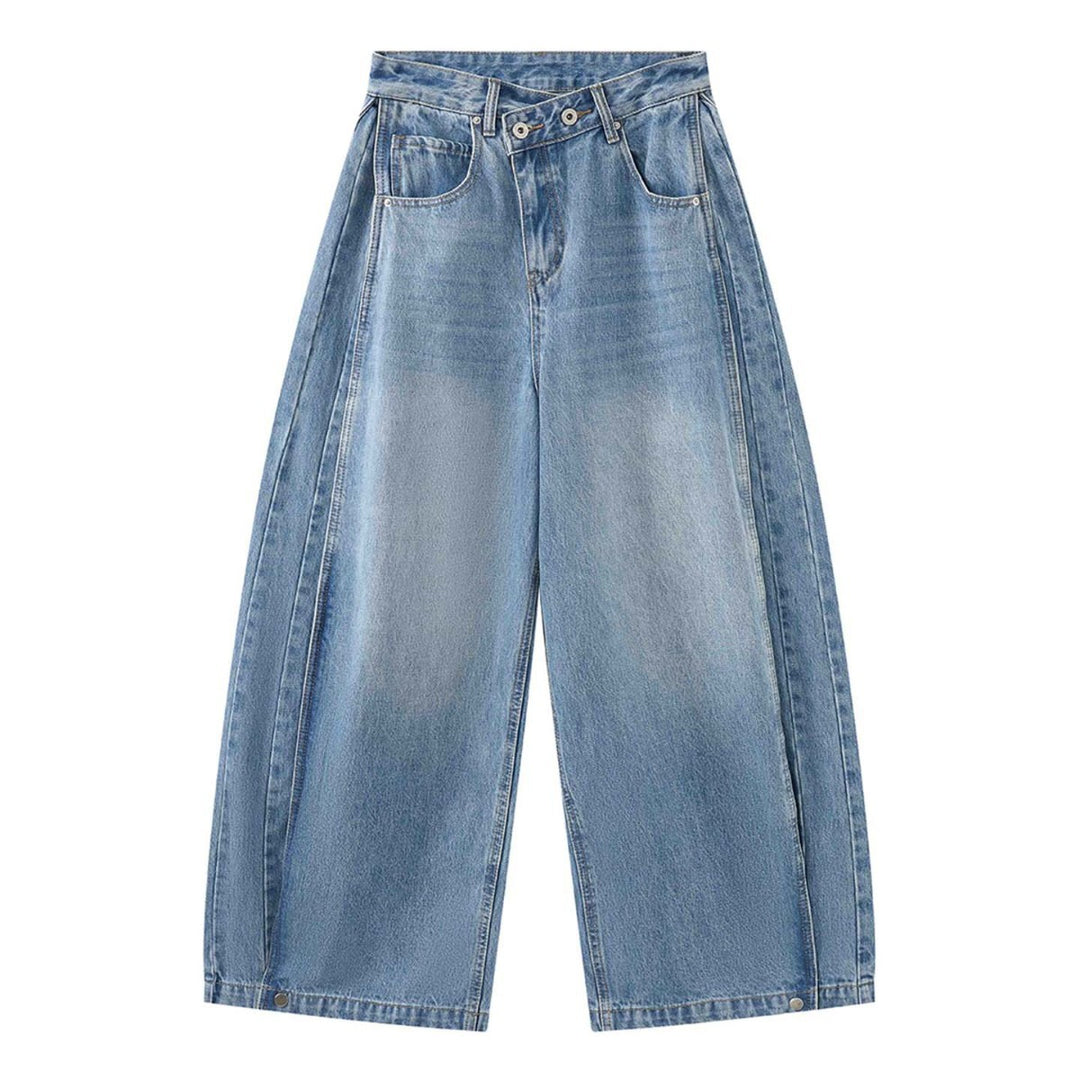 Damen Weite Jeanshose mit hohem Bund, tiefem Schritt und weitem Bein Drune