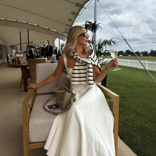Damen Fließendes Midi-Kleid mit quadratischem Ausschnitt und eleganter A-Linien-Silhouette Drune