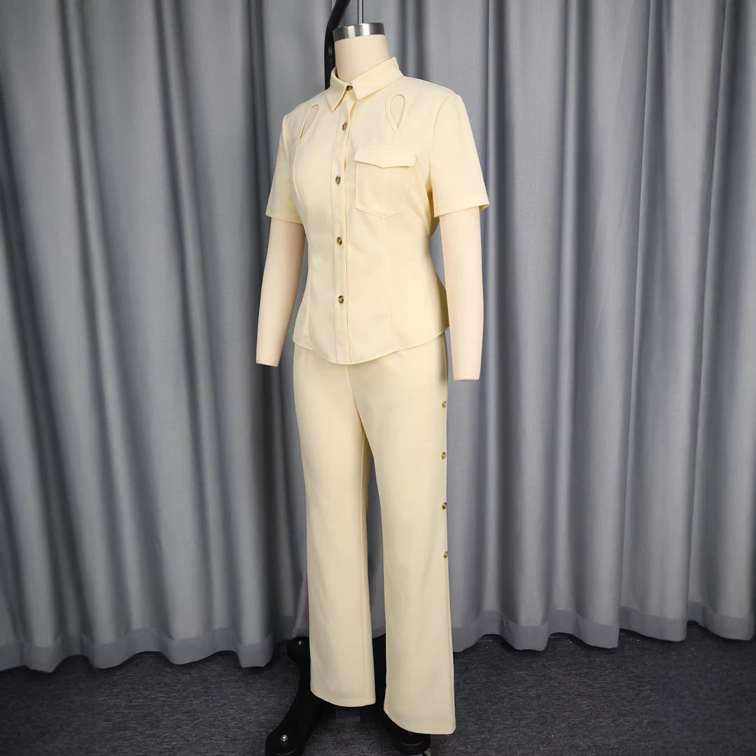 Damen Elegantes Set aus figurbetontem Oberteil mit Cut-Outs und schmal geschnittenen Hosen Drune