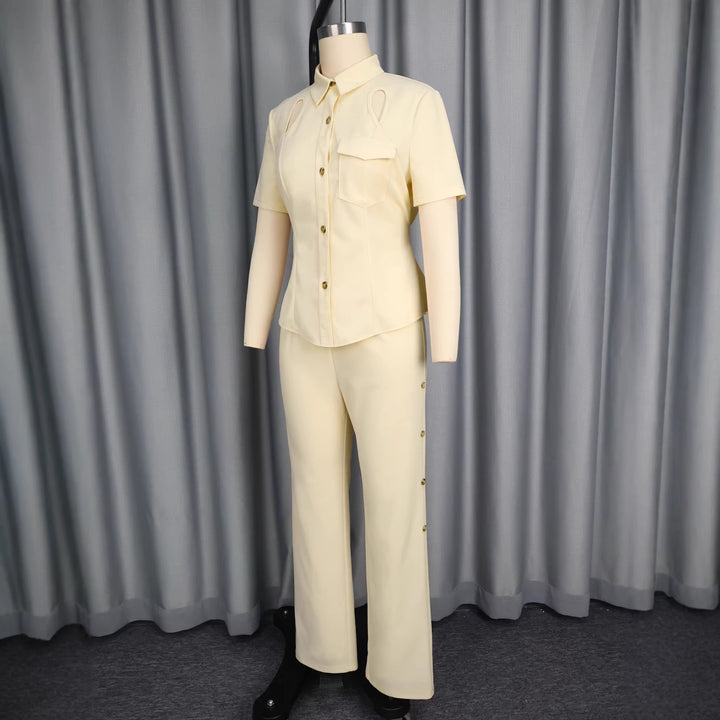 Damen Elegantes Set aus figurbetontem Oberteil mit Cut-Outs und schmal geschnittenen Hosen Drune