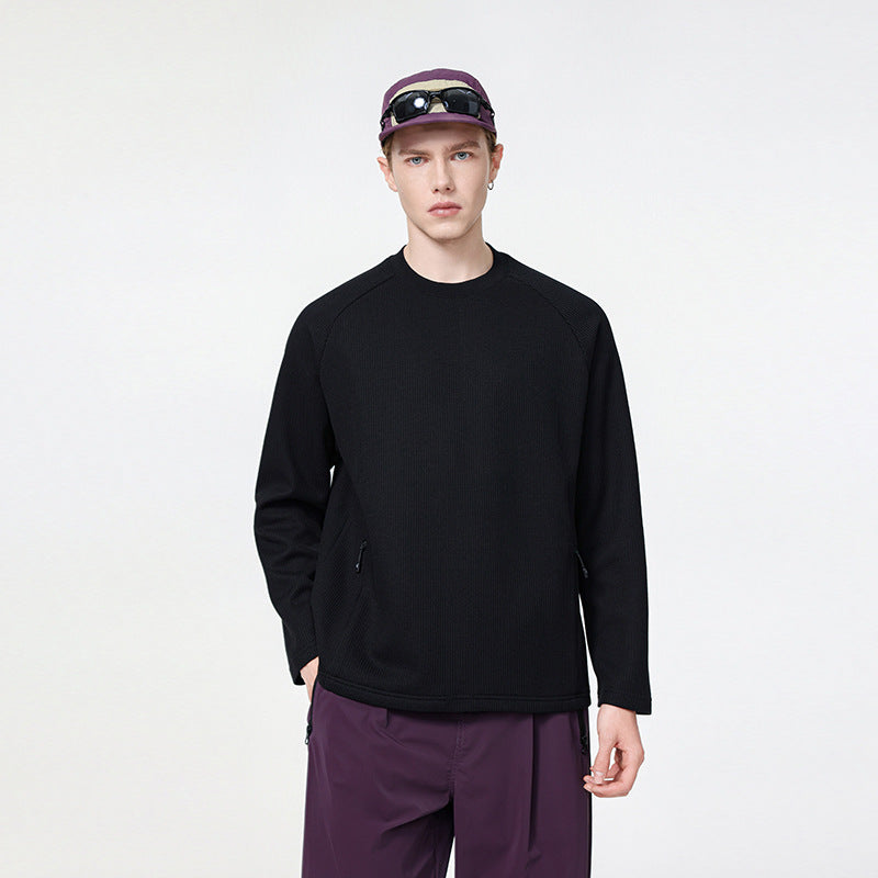 Herren Waffelstruktur-Thermo-Sweatshirt mit Raglanärmeln und Reißverschlusstaschen Drune