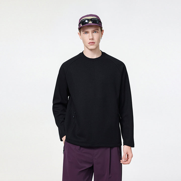 Herren Waffelstruktur-Thermo-Sweatshirt mit Raglanärmeln und Reißverschlusstaschen Drune